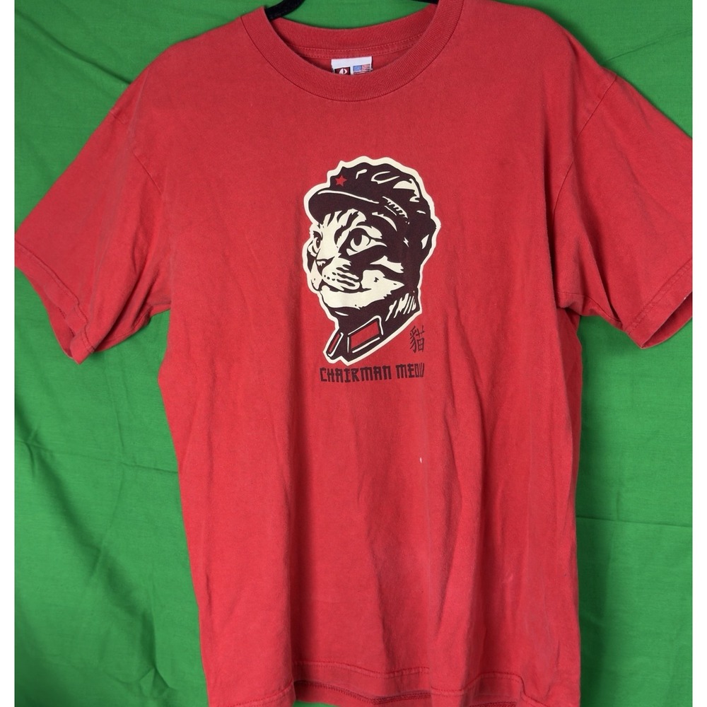 Vintage Bayside Tag Chairman Meow T-Shirt Adult Size Large Red Made in USA
